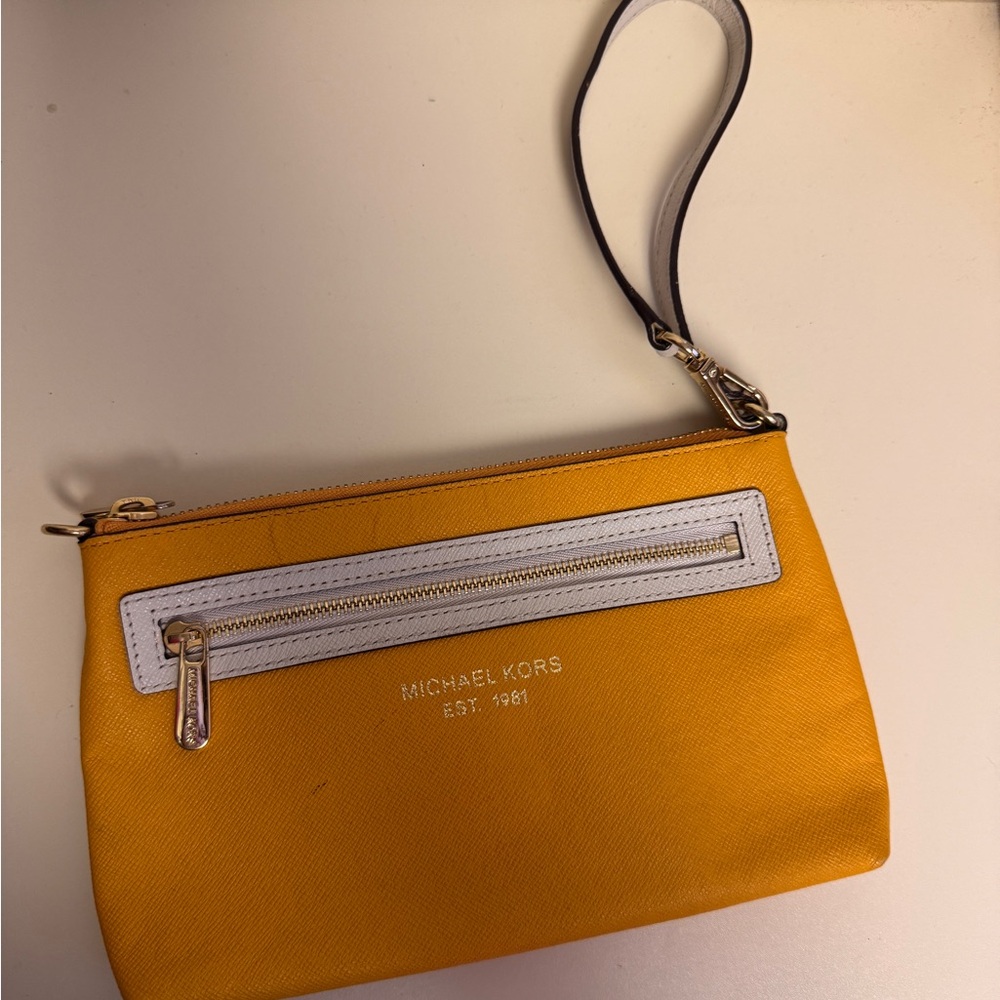 Michael Kors Mustard and White Wristlet